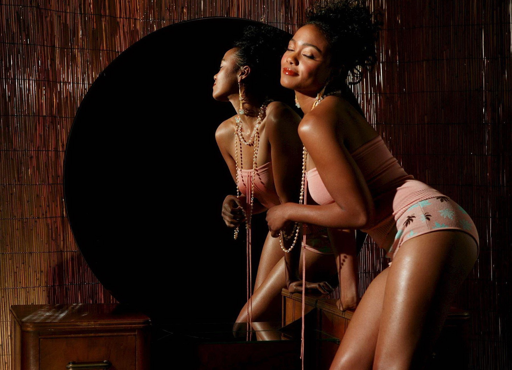 lingerie, black, smile, ebony