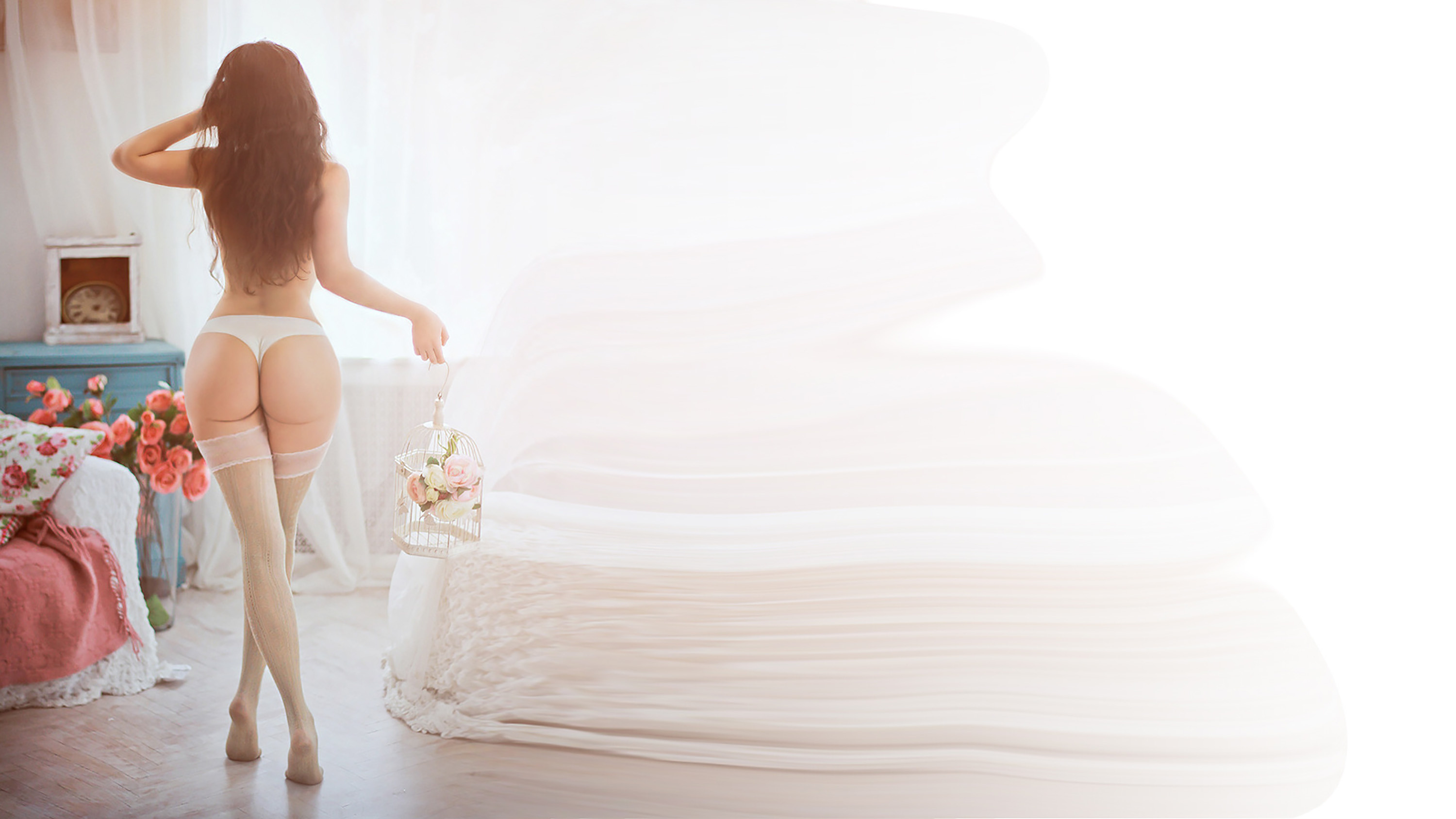 свадебное платье девушка комната постель бесплатно