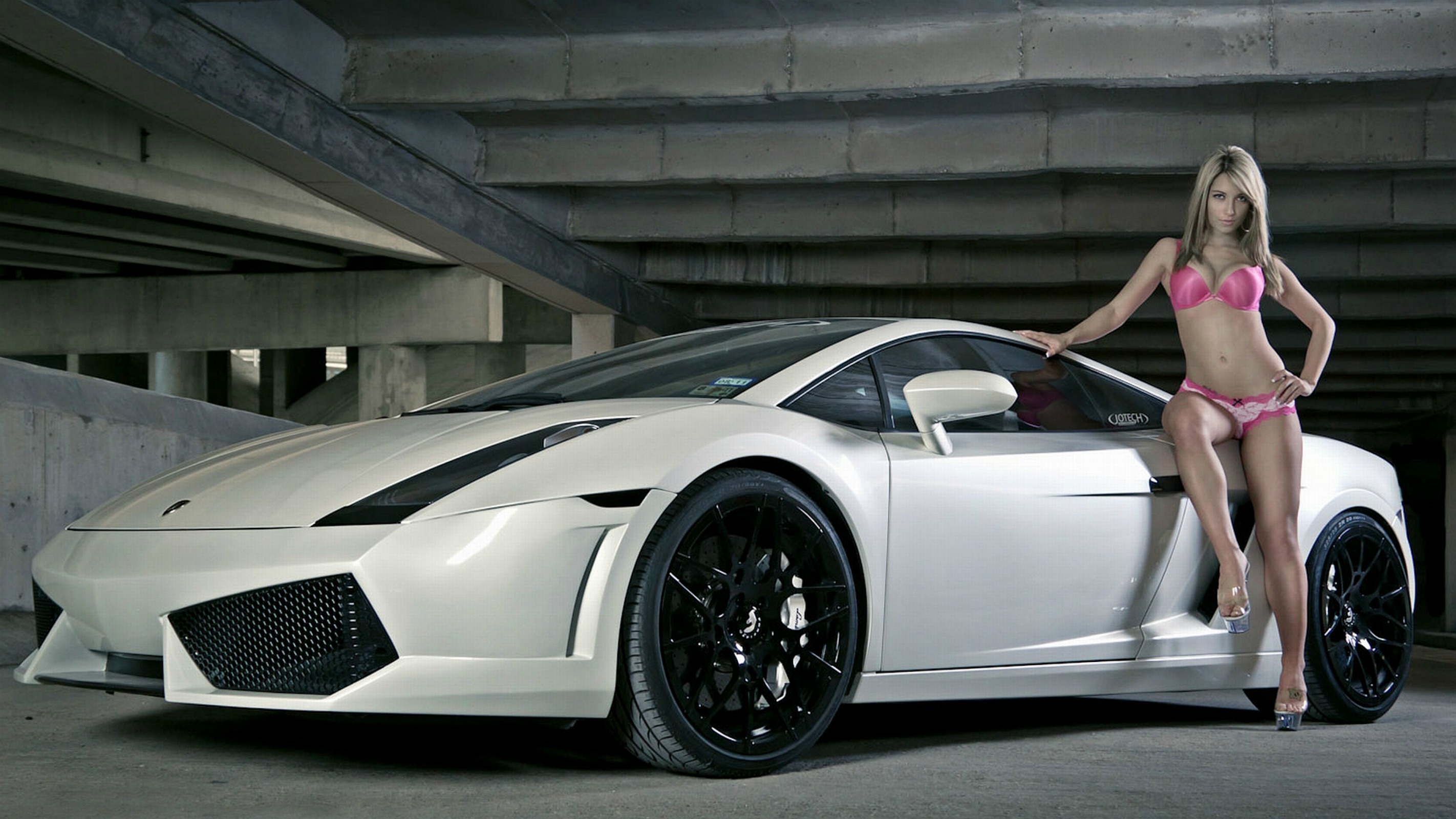 lamborghini, pink, blonde, model, lingerie, sports car
