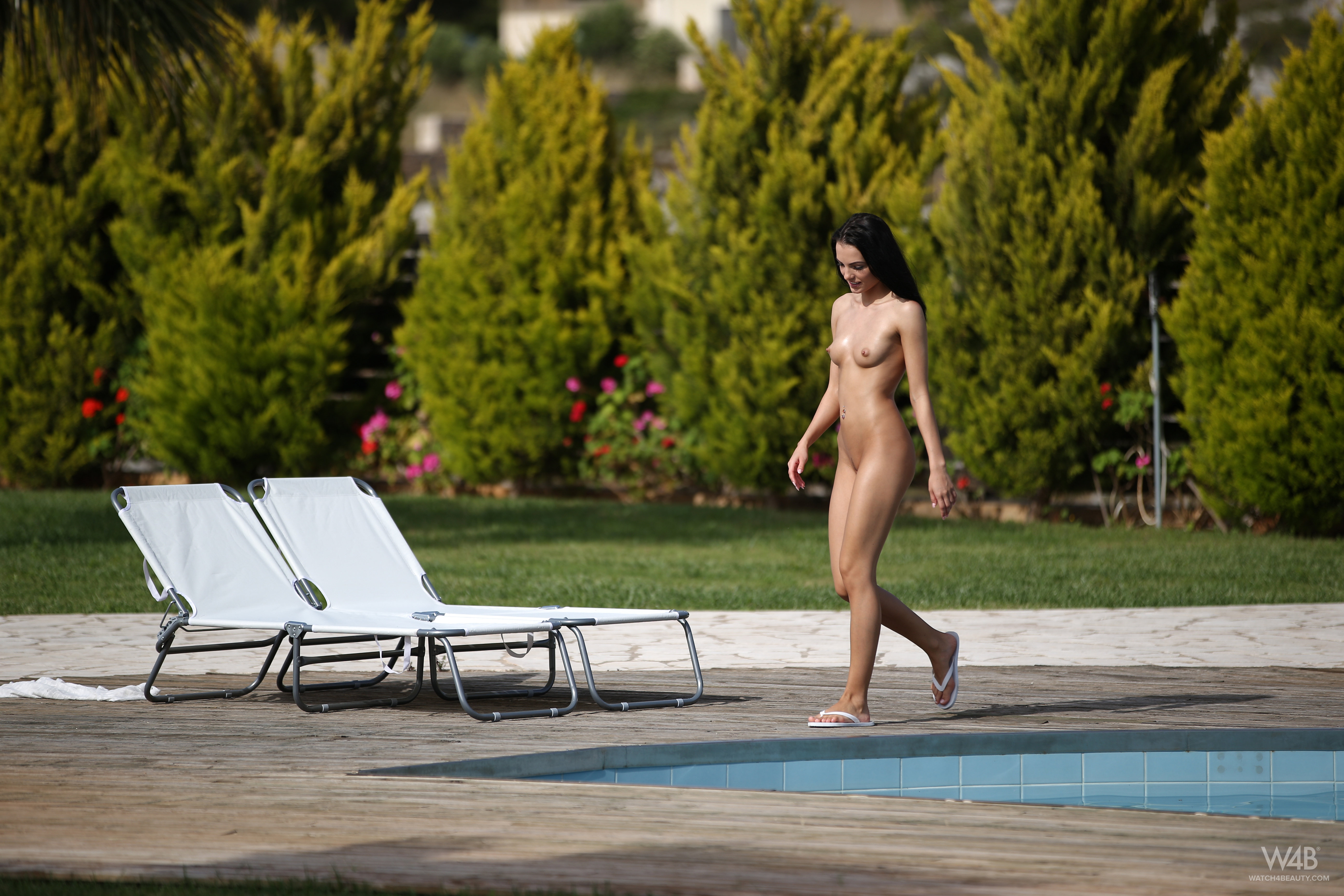 evinka purgatova, sapphira, brunette, long hair, naked, small tits, nipples, pierced navel, pool, outdoors, sapphira a, maya m, evinka, wet, nature