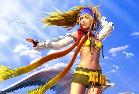 fantasy, blonde, sky, bird, final fantasy, final fantasy x, tifa, tifa lockheart