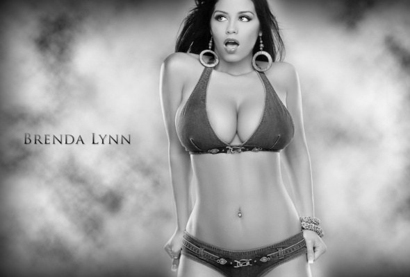 brenda lynn, model, brunette, fog, big tits, black and white