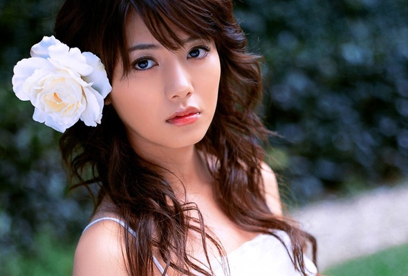 yu hasebe, asian, flower, long hair, brunette, sexy