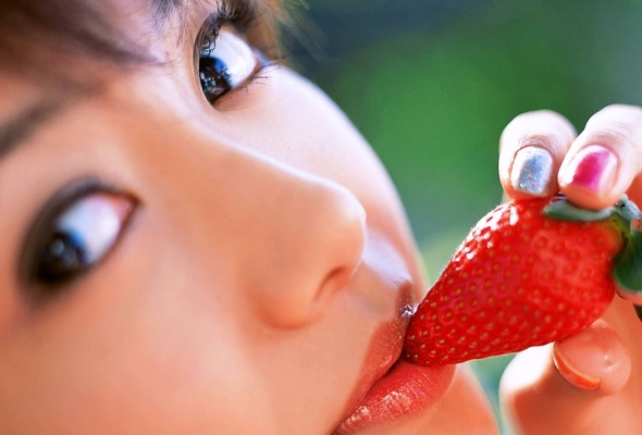 yu hasebe, asian, strawberry, not nude, eyes, lips