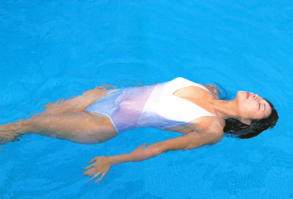 brunette, asian, sexy, pool, swimsuit