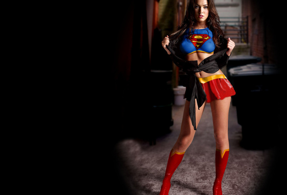 brunette, superhero, lingerie, boots, skirt, megan fox, fake, supergirl, superman, superfox, celebrity fake