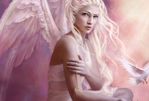 blonde, angel, wings, fantasy