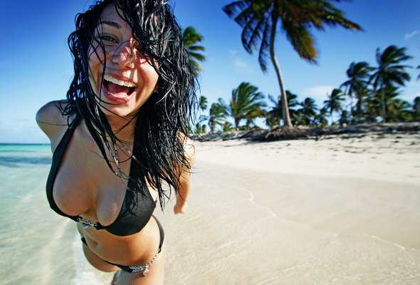 bikini, brunette, wet