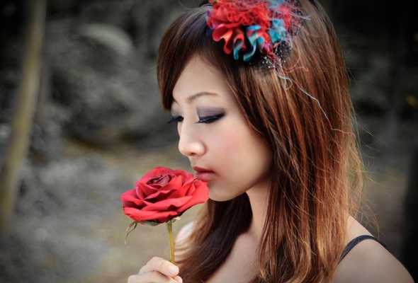 asian, flower, rose, not nude, brunette