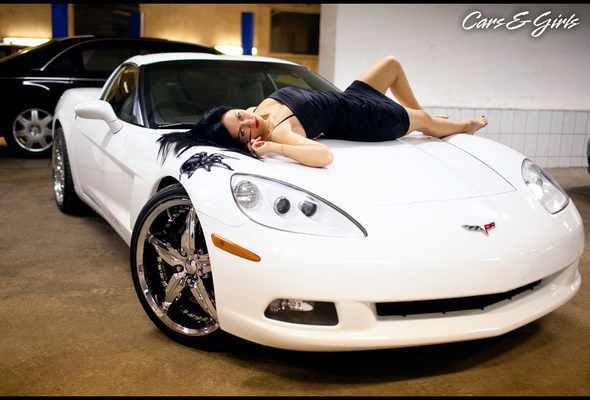 brunette, car, dress, corvette