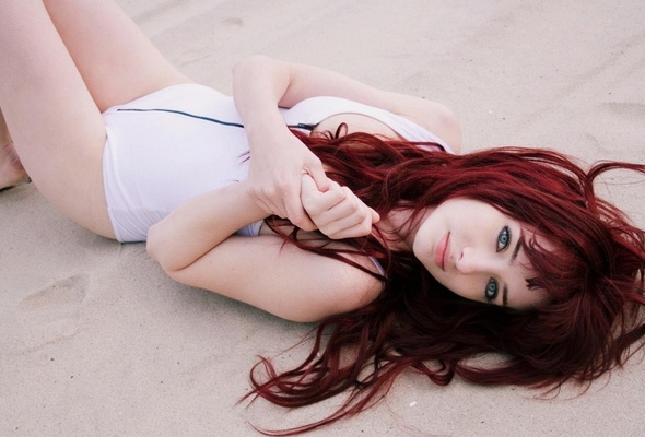 red-haired, swimsuit, susan coffey, redhead, grey eyes, non nude, beach