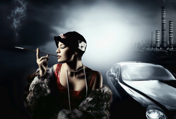 hat, car, cigarette