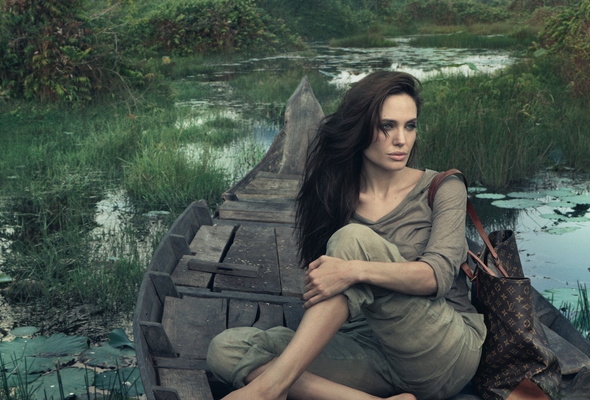 angelina jolie, actress, brunette, louis vuitton, cambodia, boat