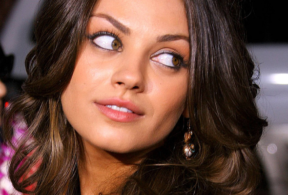 mila kunis, actress, brunette, smile, russian, great eyes, looking back, natural beauty