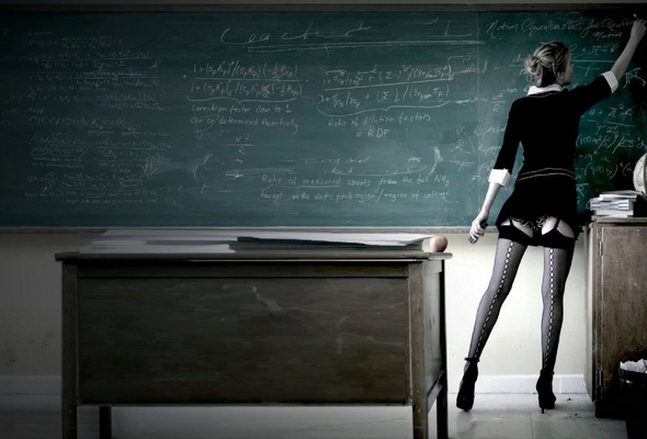 sexy, teacher, equation, baal, stockings, high heels, classroom, desk, chalk board