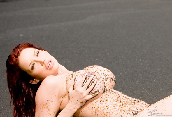 big tits, nude, bianca beauchamp, beach, sand, black sand