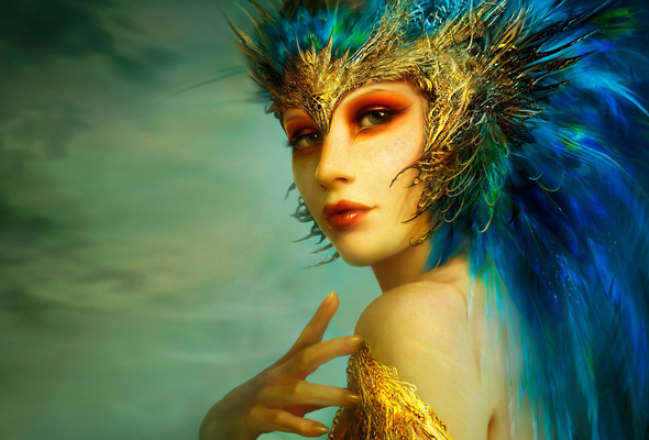 benita winkler, fantasy, feather, face