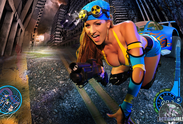 action girl, blue, jordan carver, yellow, gun, action girls, guns