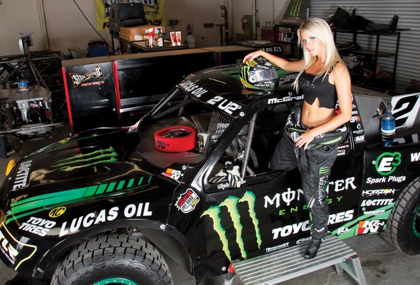 blonde, monster drink, truck, black outfit, sexy, babe, racing