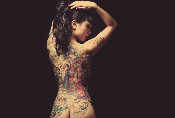 Wallpaper asian, tattoos, earring, women, back view, nude, sexy, simple  background desktop wallpaper - Asian Girls - ID: 63084 - ftopx.com