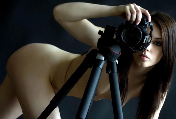 brunette, nude, photographer, camera