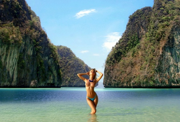 nude, lagoon, sexy, boobs, tits, sea, beach, thailand