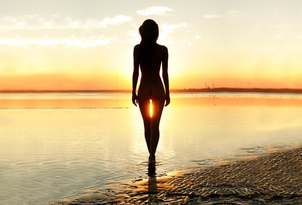 nude, back, ass, sunshine, sunset, silhouette, gap, beach, sea