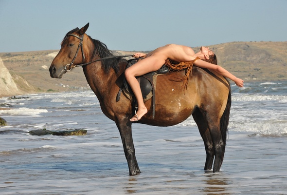 suzanna a, brunette, sexy girl, nude, naked, horse, beach, sea, legs, nadia p, susi r, suzanna