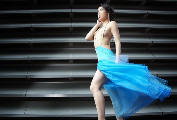 anette, model, asian, sexy babe, model, posing, earrings, robe, blue, kev kool foto