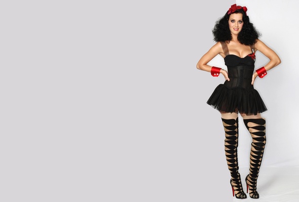 katy perry, singer, celebrity, sexy dressed, boots, smile, long hair, crotch boots, leather, stockings, minimalist wall, hi-q, real celebs wall, babes in boots
