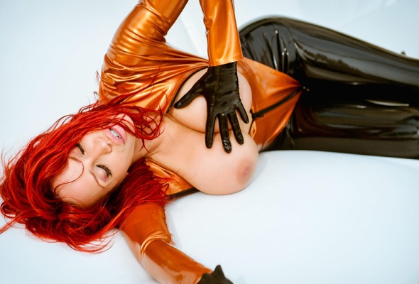 bianca beauchamp, canadian, model, redhead, sexy babe, fetishqueen, rubber, fetish, latex, shiny, black, gold, topless, big boobs, hooters, melons, erotic, bianca, gloves, glamour, fetish babe, super boobs, tight clothes