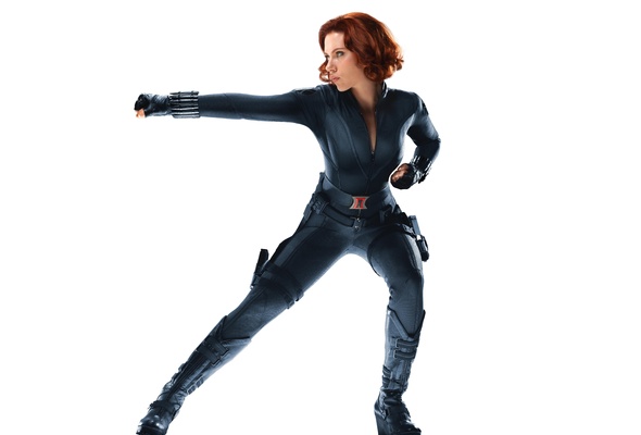 scarlett johansson, redhead, actress, sexy babe, hollywood, black, catsuit, leather, boots, gloves, black widow, movie, character, personality, scarlett, the avengers, natasha romanoff, hi-q, best quality, real celebs wall, tight clothes