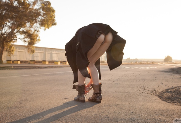 ass, upskirt, art, panties, boots, babe, sunset