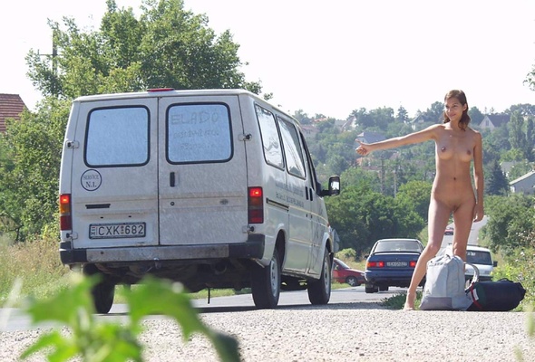 girls, nude, boobs, pussy, tits, legs, brunette, hitchhiking