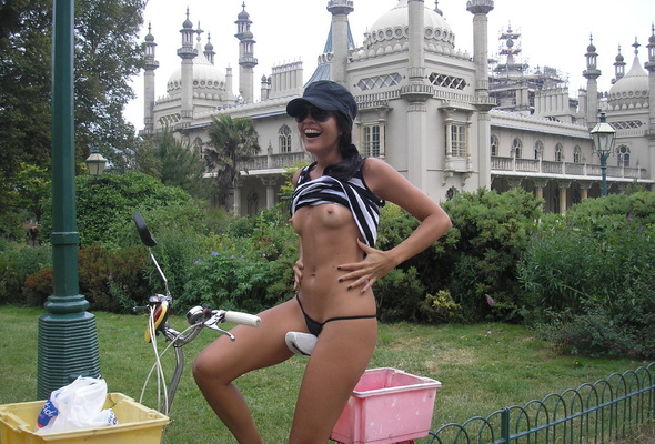 petite, cute, amateur, bicycle, brunette, long hair, skinny, delicious, sexy, small tits, tiny tits, perfect girl, panties, smile, sunglasses, yummy, royal pavilion, brighton, england, united kingdom