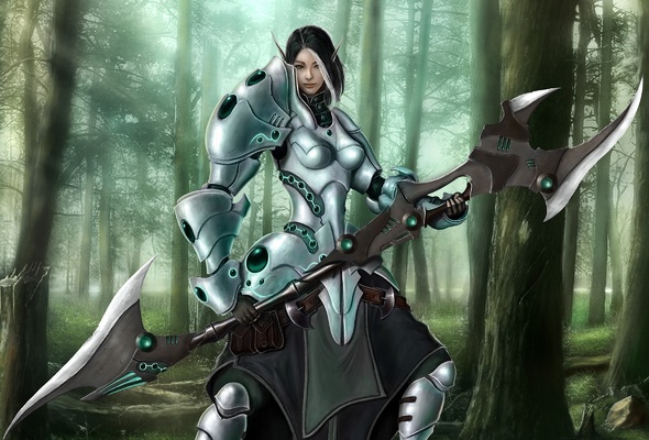 female, warrior, elf, 3d, fantasy, blade