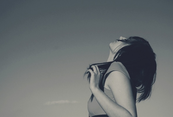 hair, face, pose, brunette, beauty, sky, background