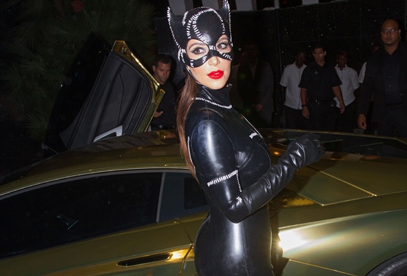 kim kardashian, american, starlet, model, celebrity, exotic, brunette, busty, sexy babe, long hair, halloween, cosplay, catwoman, mask, latex, catsuit, erotic, red lips, kim, shiny, rubber, fetish, public, fetish babe, real celebs wall