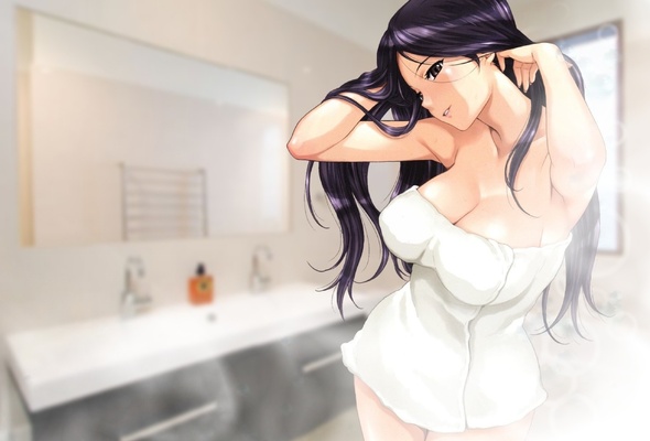 bathroom, long hair, boobs, cute, hentai, anime