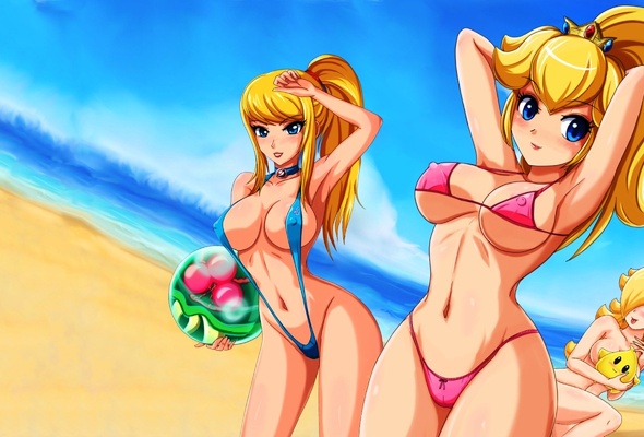 Samus Huge Tits Hentai - Wallpaper samus aran, peach, metroid, water, bikini, beach ...