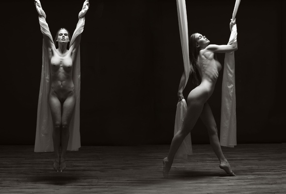 damianne, super, sexy, swinging, naked, in, air, black and white, collage