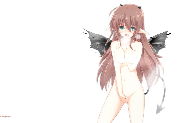 anime, redhead, virtual, sexy babe, long hair, fantasy, wings, naked, hottie, blue eyes, minimalist wall, own cut, widescreen cut