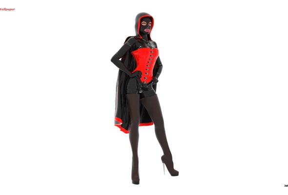 virtual, sexy babe, erotic art, 3d, rubberdoll, tight clothes, latex, lingerie, catsuit, fullsuit, cape, crotch boots, artificial, fetish babe, erotic, minimalist wall, own cut, fetish, mask, red, pvc, corset, 3d latex, widescreen cut, hood, babes in boots