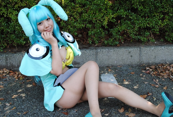 young, exotic, amateur, cosplayer, model, slim, asian, sexy babe, blue hair, posing, sitting, fancy dressed, cosplay, hey bunny !, sexy, decollete, erotic, legs, high heels