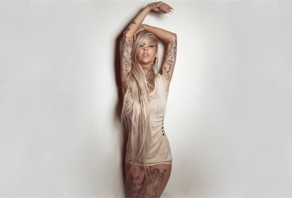 beautiful, model, sexy, lingerie, shirt, pose, face, hair, legs, hans, beauty, sara fabel, sexy babe, long hair, tattoo, posing, erotic, minimalist wall, tattoos, body art