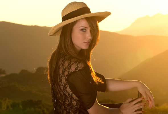 malena morgan, adult model, brunette, lingerie, sexy, hat
