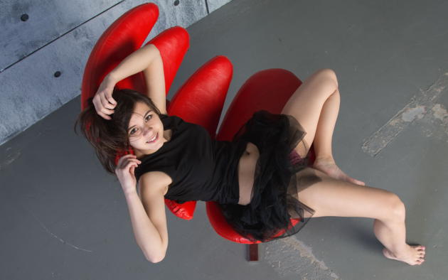 audrey, famegirl, brunette, cute, pretty, skirt, chair