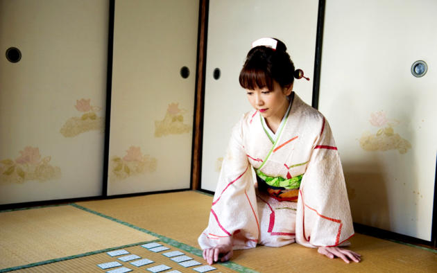 azusa kirihara, tatami, kimono, karuta, new year, asian