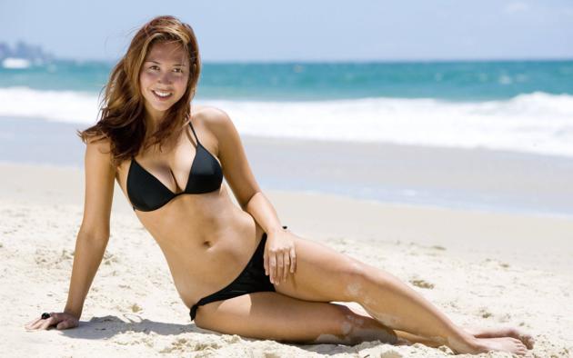 myleene klass, sexy girl, actress, singer, model, pianist, bikini, swimsuit, sand, beach, sea, smile