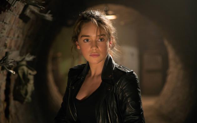 emilia clarke, terminator, leather, jacket, sewer, actress